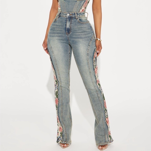 Fashion Nova Denim - Amari Floral Stretch Bootcut Jeans